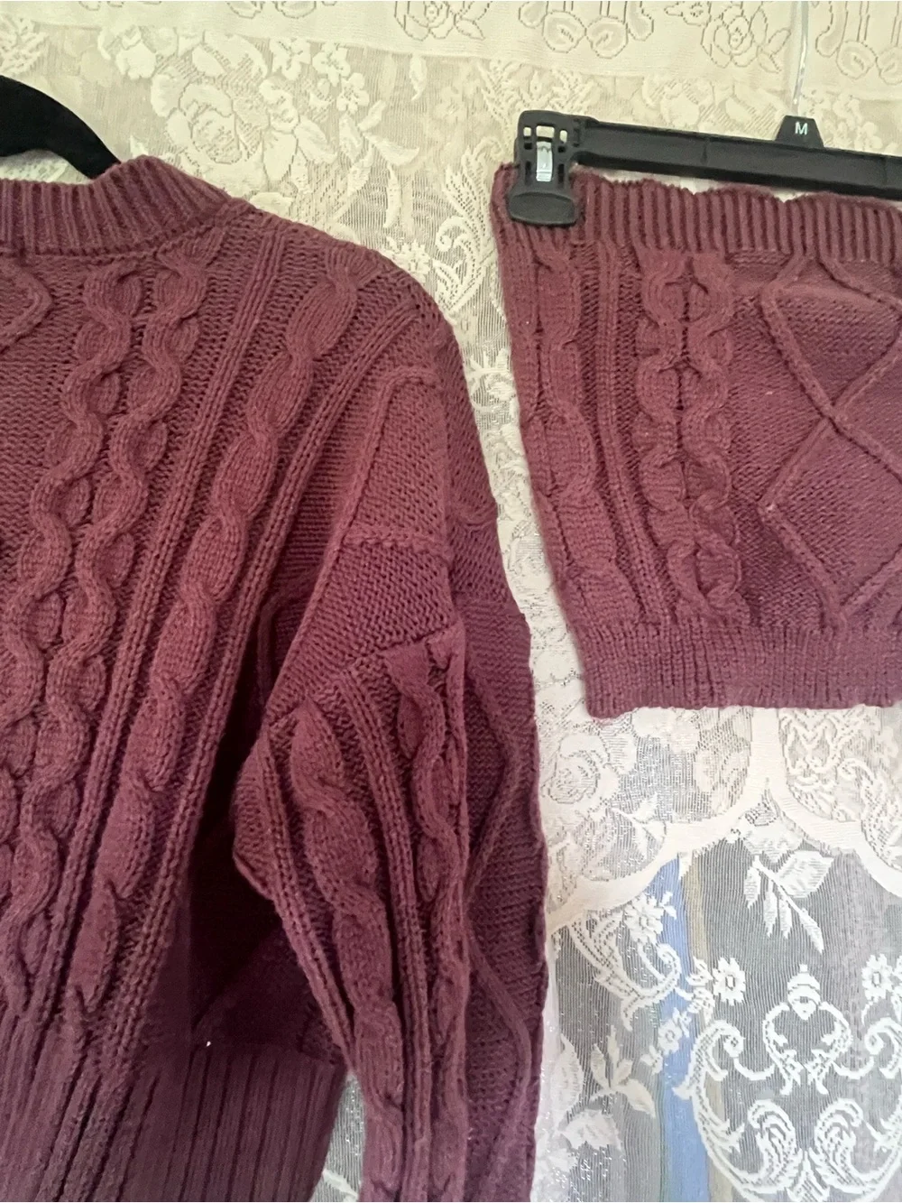 Forever 21 Burgundy Cable Knit Cropped Cardigan & Tube Top Set - Picture 2 of 2